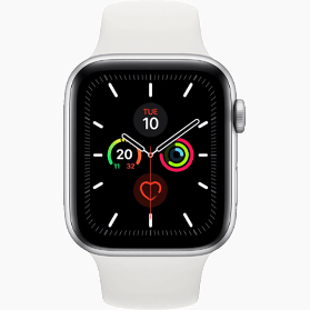 Remis à neuf Apple Watch Series 5 44 mm aluminium argent 4G avec bracelet sport blanc