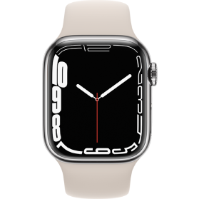 Apple Watch Series 7 41mm acier inoxydable argent 4G avec bracelet sport blanc