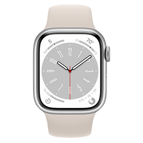 Apple Watch Series 8 45mm aluminium argent 4G avec bracelet sport blanc